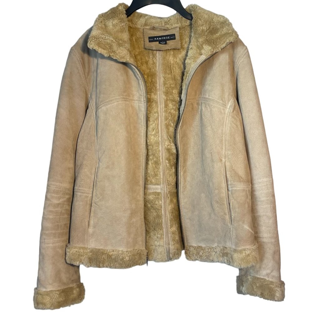 Rampage Suede Leather Faux Shearling Fur Lined Camel Tan Jacket